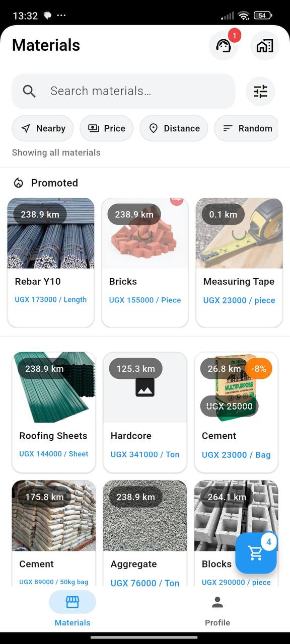 Buyer home screen