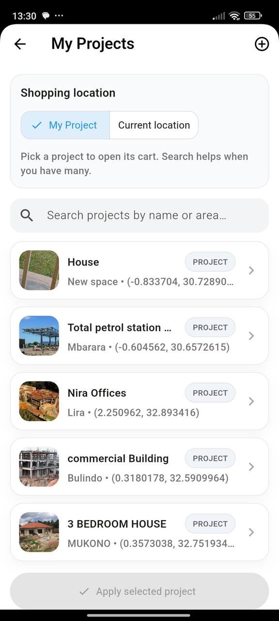 Buyer projects screen